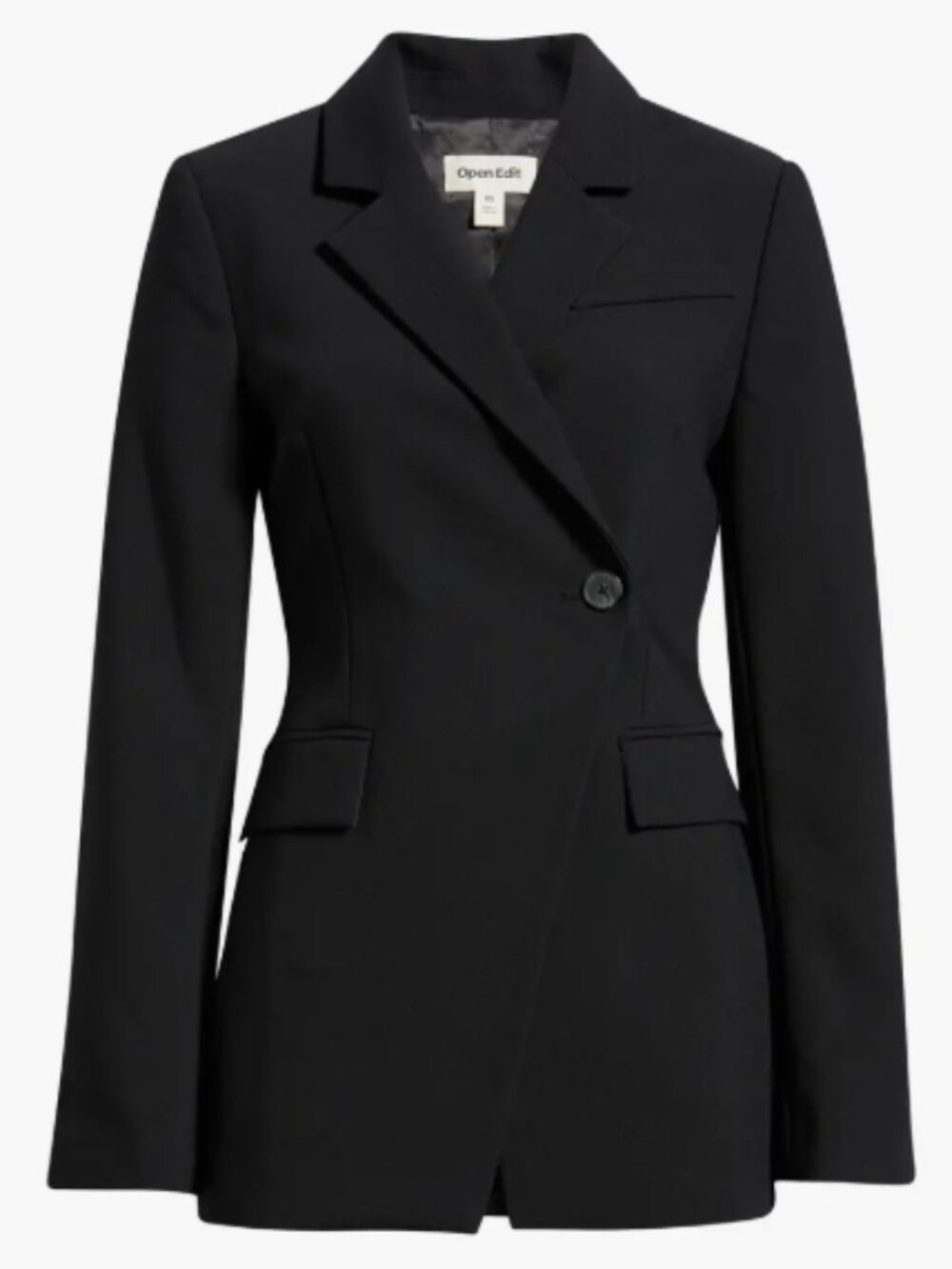 Open Edit The Icon Asymmetric Fitted Blazer – Black – Medium – Tailored Jacket